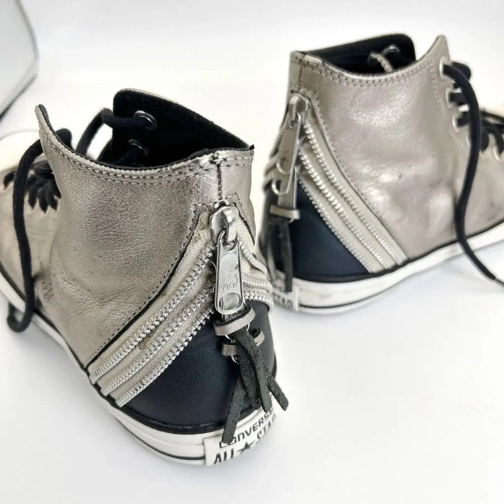 Converse Chuck Taylor All Star Tri-Zip Sneakers Womens Sz 10 Silver Leather